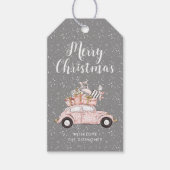 シックなメリークリスマスピンクの車のグレーホリデー ギフトタグ (正面)