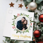 シックなメリークリスマスリース写真金ゴールド 箔シーズンポストカード