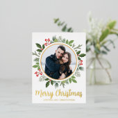 シックなメリークリスマスリース写真金ゴールド 箔シーズンポストカード (立ち正面)
