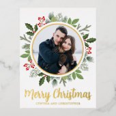 シックなメリークリスマスリース写真金ゴールド 箔シーズンポストカード (正面)