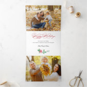 シックなメリークリスマス金ゴールド旋回フローラ写真 三つ折りクリスマスカード (内部)