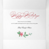 シックなメリークリスマス金ゴールド旋回フローラ写真 三つ折りクリスマスカード (内部中)