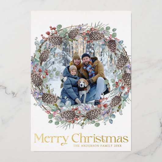 シックなメリークリスマス金ゴールド&ホワイトファミリー 箔シーズンカード (正面)