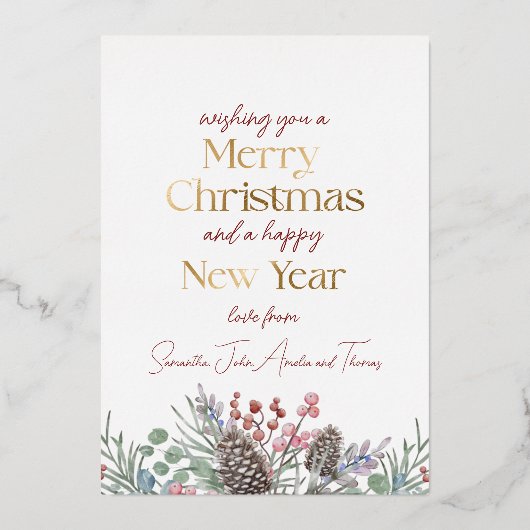 シックなメリークリスマス金ゴールド&ホワイトファミリー 箔シーズンカード (裏面)