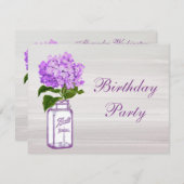 シックなメーソンジャー及び紫色のアジサイの誕生会 招待状 (正面/裏面)