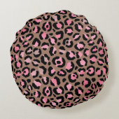 シックなモシャムース、ピンクと黒ヒョウ柄 ラウンドクッション (裏面)