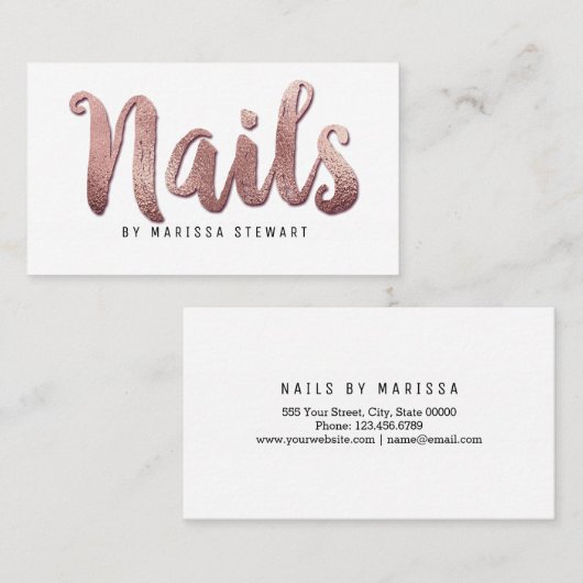 シックなモダンのばら色の金ゴールドブラシストロークネイリスト 名刺 (正面/裏面)