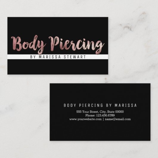 シックなモダンのばら色の金ゴールドブラシストローク体の穿孔 名刺 (正面/裏面)