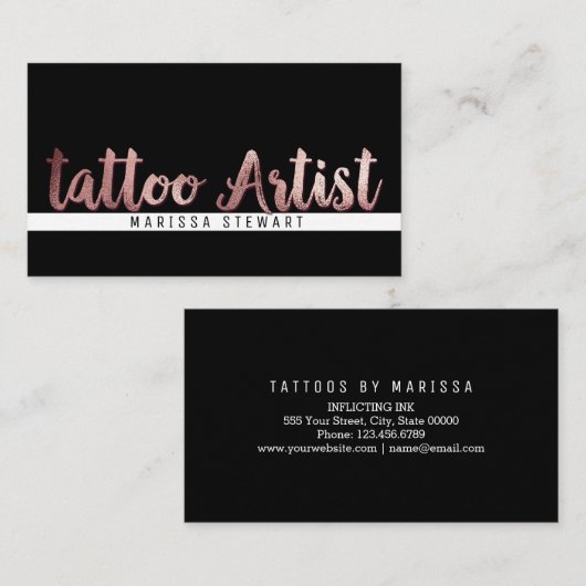 シックなモダンのばら色の金ゴールドブラシストローク入れ墨の芸術家 名刺 (正面/裏面)