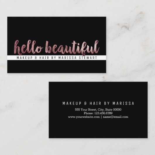 シックなモダンの美しいばら色の金ゴールドブラシストロークこんにちは 名刺 (正面/裏面)