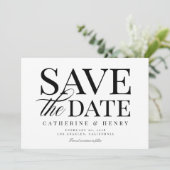 シックなモダンはっきりした白黒ウェディング日付を保存 招待状 (スタンド正面)