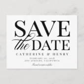 シックなモダンはっきりした白黒ウェディング日付を保存 案内ポストカード (正面)