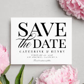 シックなモダンはっきりした白黒ウェディング日付を保存 案内ポストカード