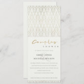 シックなモダンアールデコホワイトシルバーカップルのシャワー 招待状 (正面/裏面)