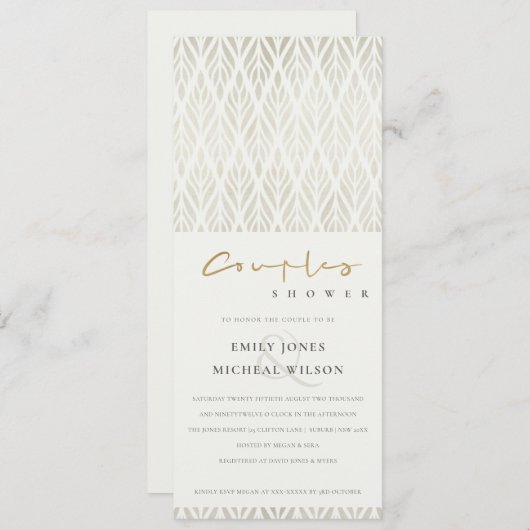 シックなモダンアールデコホワイトシルバーカップルのシャワー 招待状 (正面/裏面)
