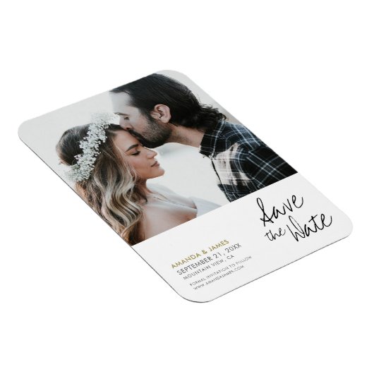 シックなモダンカスタムフォトウェディング日付を保存 マグネット (右側)