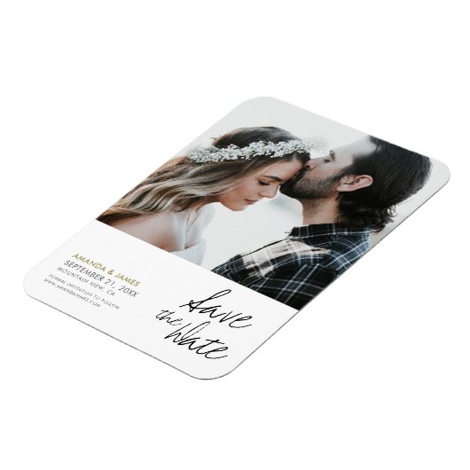 シックなモダンカスタムフォトウェディング日付を保存 マグネット (左側)