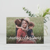 シックなモダンカスタム2写真メリークリスマスファミリー シーズンカード (スタンド正面)