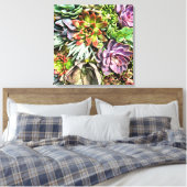 シックなモダンカラフル多肉質の写真パターン キャンバスプリント (インサイチュ (寝室))