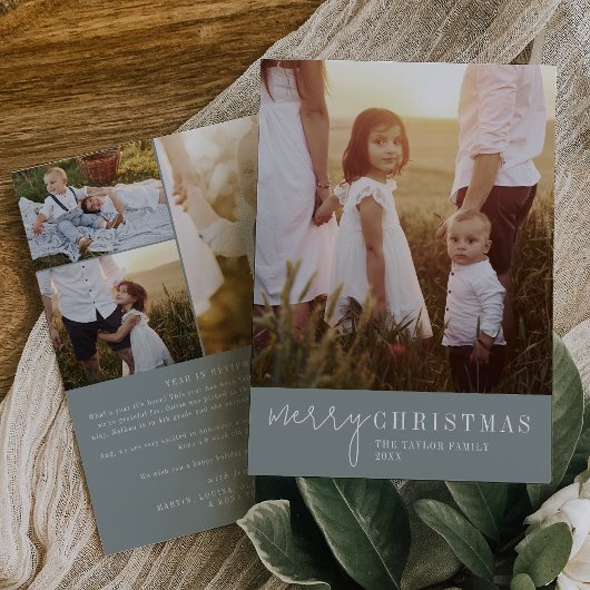 シックなモダンシーフォームのクリスマス写真年レビュー シーズンカード