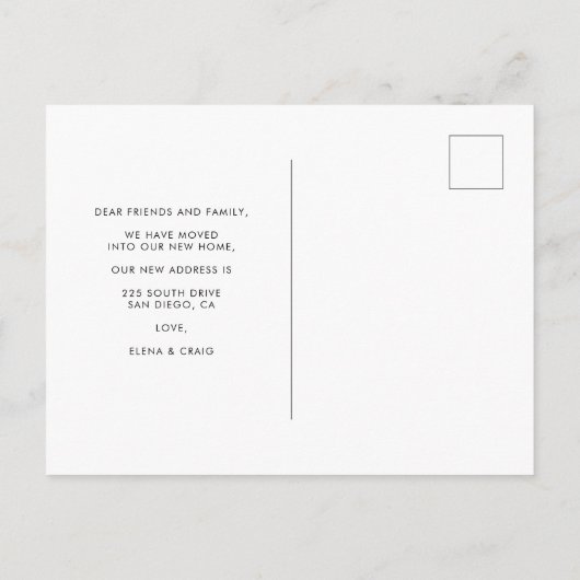 シックなモダンタイポグラフィ写真の動きの発表 ポストカード (裏面)