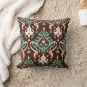 シックなモダンターコイズ茶色のイカットの部族パターン クッション (ブランケット)
