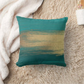 シックなモダンティール（緑がかった色）金ゴールド抽象芸術ブラシストローク クッション (ブランケット)