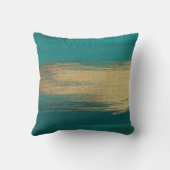 シックなモダンティール（緑がかった色）金ゴールド抽象芸術ブラシストローク クッション (裏面)