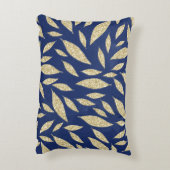シックなモダンネイビー金ゴールドグリッターリーフの水色 アクセントクッション (裏面(縦))