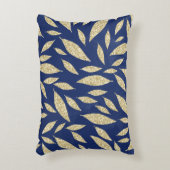 シックなモダンネイビー金ゴールドグリッターリーフの水色 アクセントクッション (正面(垂直))