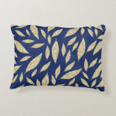 シックなモダンネイビー金ゴールドグリッターリーフの水色 アクセントクッション (裏面)