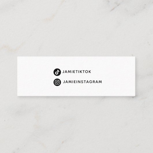 シックなモダンブラックスクリプトソーシャルメディアのインフルエンサー スキニー名刺 (裏面)