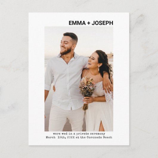 シックなモダンミニマルたった今結婚しました写真結婚のSav 案内ポストカード (正面)