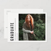 シックなモダンミニマルはっきりしたカスタム写真卒業 案内ポストカード (正面/裏面)