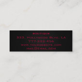 シックなモダンラグジュアリーな赤いキラキラした革の外観 スキニー名刺 (裏面)