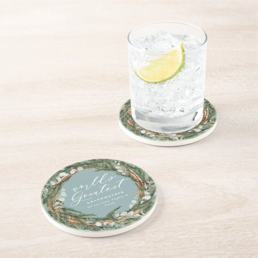 シックなモダンリーフエレガントリースフォト祖母 コースター (側面)