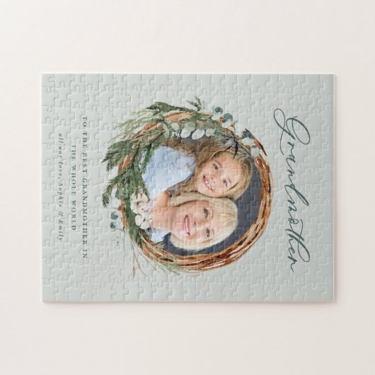 シックなモダンリーフエレガントリースフォト祖母 ジグソーパズル (横)