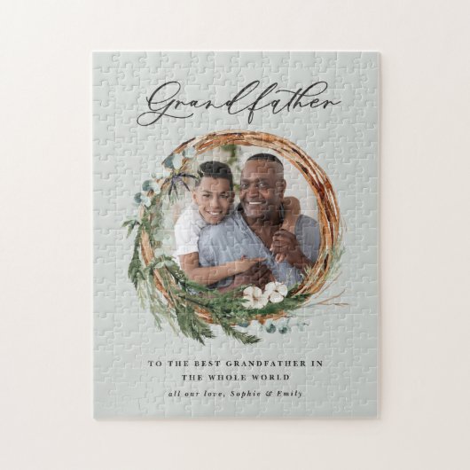 シックなモダンリーフエレガントリース写真の祖父 ジグソーパズル (縦)
