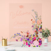 シックなモダンワイルドフラワースクリプトへようこそ卒業 アクリルサイン (ウェディング)