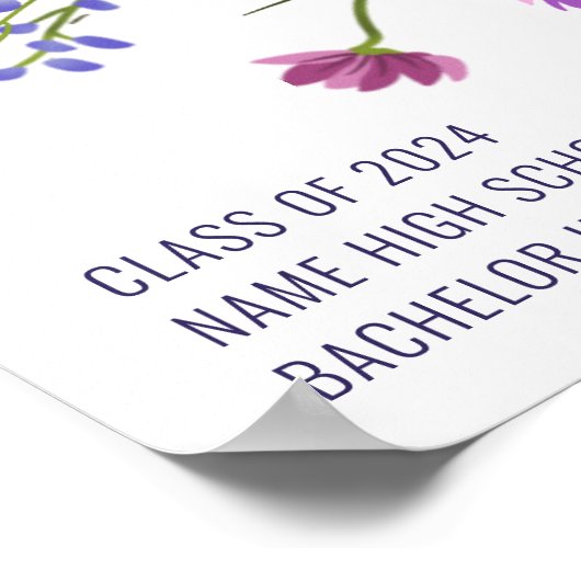 シックなモダンワイルドフラワースクリプトへようこそ卒業 ポスター (角)