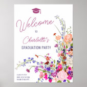 シックなモダンワイルドフラワースクリプトへようこそ卒業 ポスター (正面)