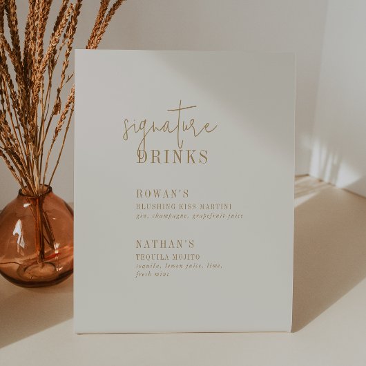 シックなモダンヴィンテージ金ゴールド署名ドリンクの看板 台座サイン