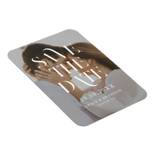 シックなモダン写真のウェディングの日付を保存 マグネット (右側)