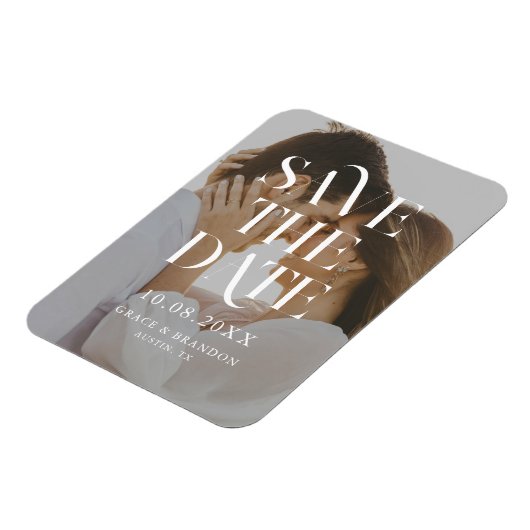 シックなモダン写真のウェディングの日付を保存 マグネット (左側)