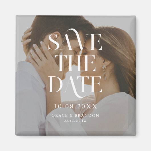 シックなモダン写真のウェディングの日付を保存 マグネット (正面)