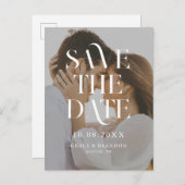 シックなモダン写真のウェディングの日付を保存 案内ポストカード (正面/裏面)