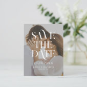 シックなモダン写真のウェディングの日付を保存 案内ポストカード (スタンド正面)