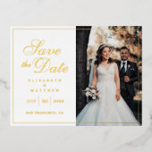 シックなモダン写真ウェディング日付を保存 箔招待状ポストカード (正面)