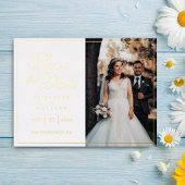 シックなモダン写真ウェディング日付を保存 箔招待状ポストカード