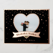 シックなモダン写真エレガントウェディングの日付を保存 箔招待状ポストカード (正面)